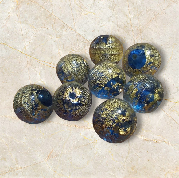 ベネチアンビーズ　カドーロラウンド（ブルー）10ｍｍ 3枚目の画像