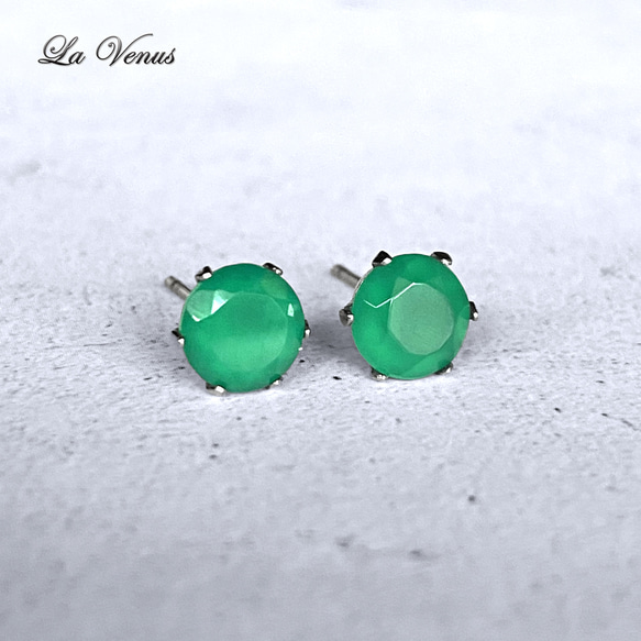 ✴︎つけっぱなしOK✴︎ グリーンオニキス スタッドピアス 大粒 6mm 316 5月誕生石 両耳用 14kgf 4枚目の画像
