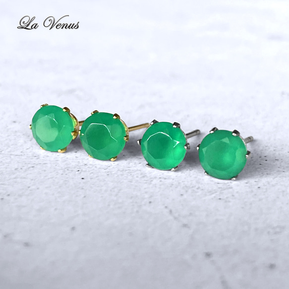 ✴︎つけっぱなしOK✴︎ グリーンオニキス スタッドピアス 大粒 6mm 316 5月誕生石 両耳用 14kgf 3枚目の画像