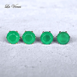 ✴︎つけっぱなしOK✴︎ グリーンオニキス スタッドピアス 大粒 6mm 316 5月誕生石 両耳用 14kgf 2枚目の画像