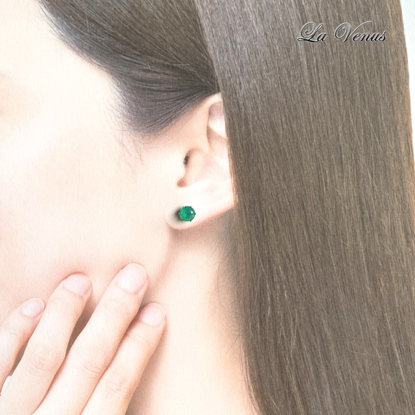 ✴︎つけっぱなしOK✴︎ グリーンオニキス スタッドピアス 大粒 6mm 316 5月誕生石 片耳用 14kgf 18枚目の画像