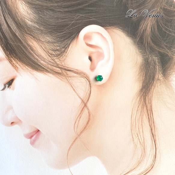 ✴︎つけっぱなしOK✴︎ グリーンオニキス スタッドピアス 大粒 6mm 316 5月誕生石 片耳用 14kgf 15枚目の画像