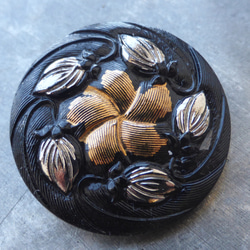 筆先の花　ヴィンテージチェコガラスボタンCzech Glass Button1個 2枚目の画像
