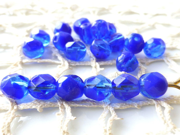 FP 青透明　チェコビーズCzech Glass Beads20個 1枚目の画像