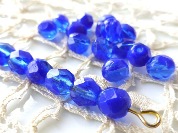 FP 青透明　チェコビーズCzech Glass Beads20個 2枚目の画像