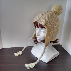 61ボンネットニット帽 エメラルドグリーン 大人 ニット帽・ビーニー