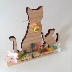 木のぬくもり親子猫　置物 2枚目の画像