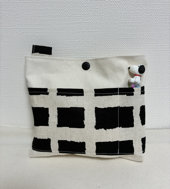 人気ペイントチェック❤️小さめバッグにピッタリ❤️キャンバス生地のバッグインバッグ❤︎ポーチ 2枚目の画像