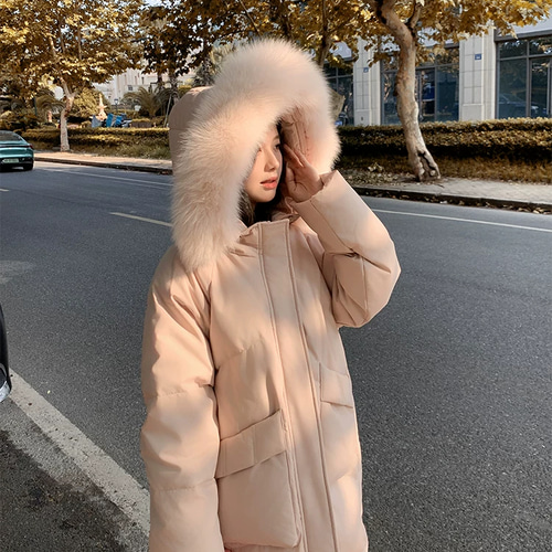 2025年ストレートホワイトカモフラ牛角ボタン ダウンジャケット女性中