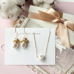 【ラッピング付き✴︎*】選べる2点SET★貝パールネックレスとピアス/イヤリング★Xmasギフト 2枚目の画像