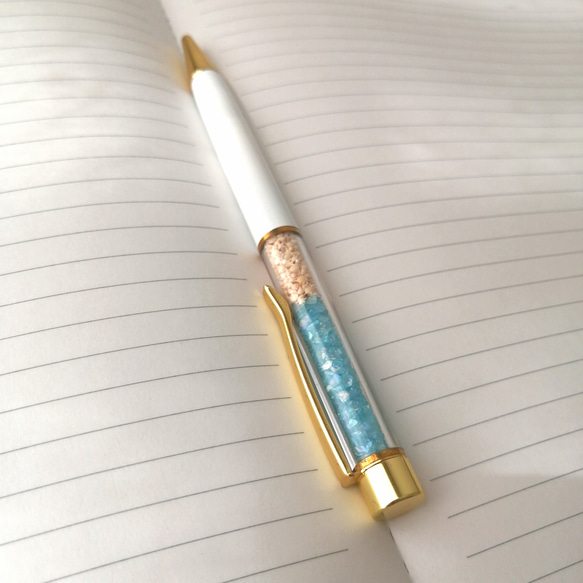NEW【海色ガラスカレットと星の砂のボールペン〜ターコイズブルー〜】　海　海ボールペン　ボールペン　キラキラ　星砂 13枚目の画像