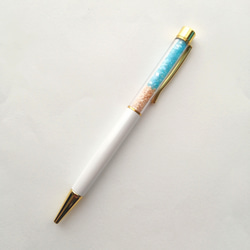 NEW【海色ガラスカレットと星の砂のボールペン〜ターコイズブルー〜】　海　海ボールペン　ボールペン　キラキラ　星砂 4枚目の画像