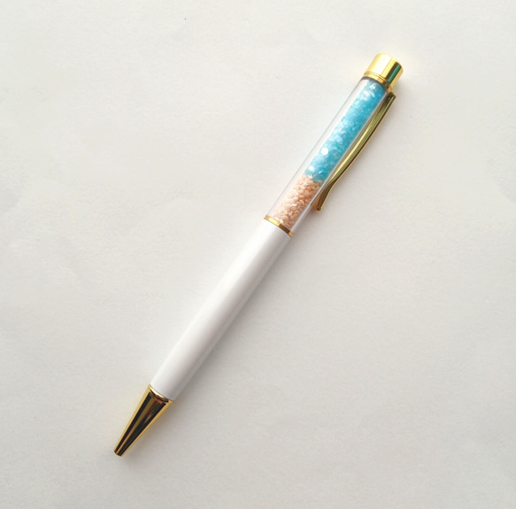 NEW【海色ガラスカレットと星の砂のボールペン〜ターコイズブルー〜】　海　海ボールペン　ボールペン　キラキラ　星砂 4枚目の画像