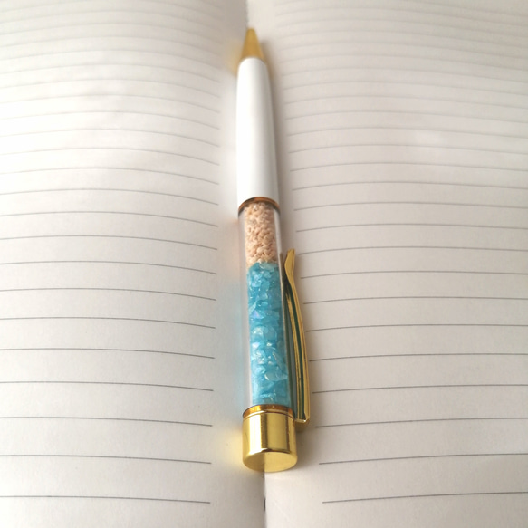 NEW【海色ガラスカレットと星の砂のボールペン〜ターコイズブルー〜】　海　海ボールペン　ボールペン　キラキラ　星砂 14枚目の画像