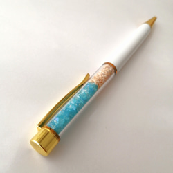 NEW【海色ガラスカレットと星の砂のボールペン〜ターコイズブルー〜】　海　海ボールペン　ボールペン　キラキラ　星砂 10枚目の画像