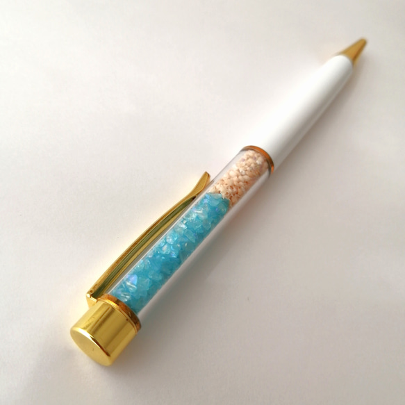 NEW【海色ガラスカレットと星の砂のボールペン〜ターコイズブルー〜】　海　海ボールペン　ボールペン　キラキラ　星砂 10枚目の画像