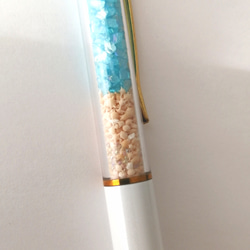 NEW【海色ガラスカレットと星の砂のボールペン〜ターコイズブルー〜】　海　海ボールペン　ボールペン　キラキラ　星砂 6枚目の画像