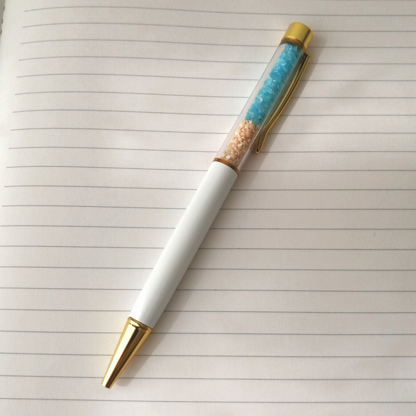NEW【海色ガラスカレットと星の砂のボールペン〜ターコイズブルー〜】　海　海ボールペン　ボールペン　キラキラ　星砂 8枚目の画像