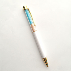 NEW【海色ガラスカレットと星の砂のボールペン〜ターコイズブルー〜】　海　海ボールペン　ボールペン　キラキラ　星砂 3枚目の画像