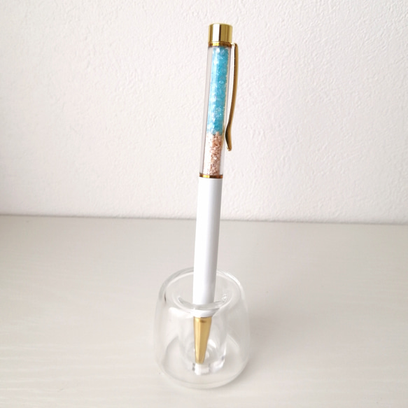 NEW【海色ガラスカレットと星の砂のボールペン〜ターコイズブルー〜】　海　海ボールペン　ボールペン　キラキラ　星砂 15枚目の画像