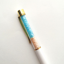 NEW【海色ガラスカレットと星の砂のボールペン〜ターコイズブルー〜】　海　海ボールペン　ボールペン　キラキラ　星砂 2枚目の画像