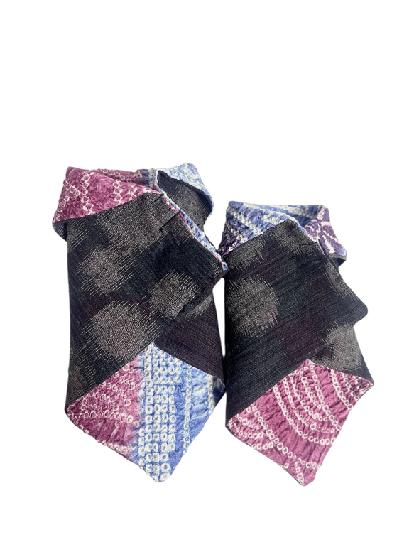 送料無料 着物 リメイク 日除けに アンティーク紬 総絞り 手甲カバー 手袋 指なしハンドカバー アームカバー 2枚目の画像