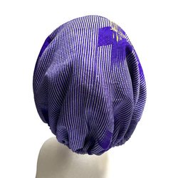 送料無料 着物 リメイク 木綿 藍染 ろうけつ染め 正絹 キャップターバン リバーシブル ハンドメイド 7枚目の画像