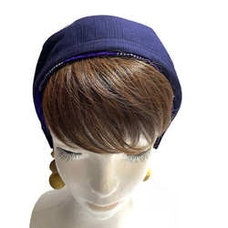 送料無料 着物 リメイク 木綿 藍染 ろうけつ染め 正絹 キャップターバン リバーシブル ハンドメイド 4枚目の画像