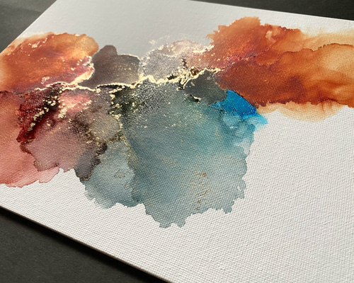 No.179k アルコールインクアート 原画 キャンバスパネル オレンジ