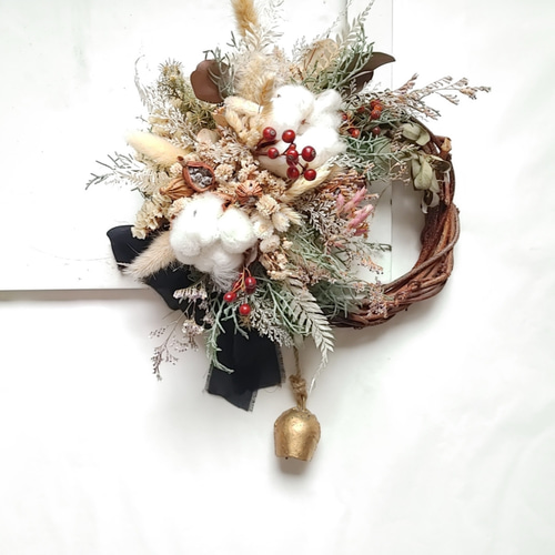WINTER　WREATH　　ウインターリース　ドライフラワー ベルが鳴る ドライフラワーの ウインターリース クリスマス2025