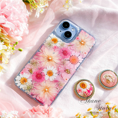お花詰め合わせ押し花♪押し花 スマホケース 全機種対応 iPhone 17 15