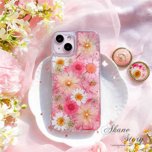 お花詰め合わせ押し花♪押し花 スマホケース 全機種対応 iPhone 17 15