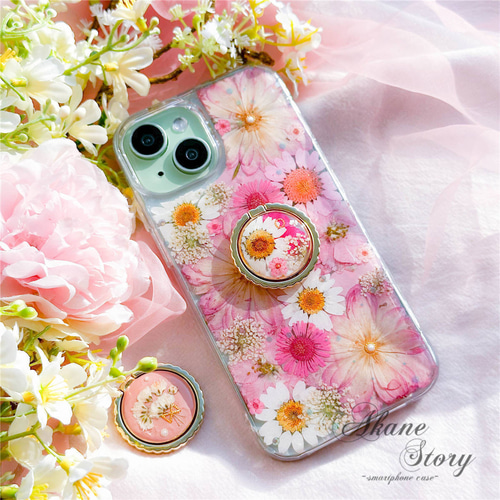 お花詰め合わせ押し花♪押し花 スマホケース 全機種対応 iPhone 17 15