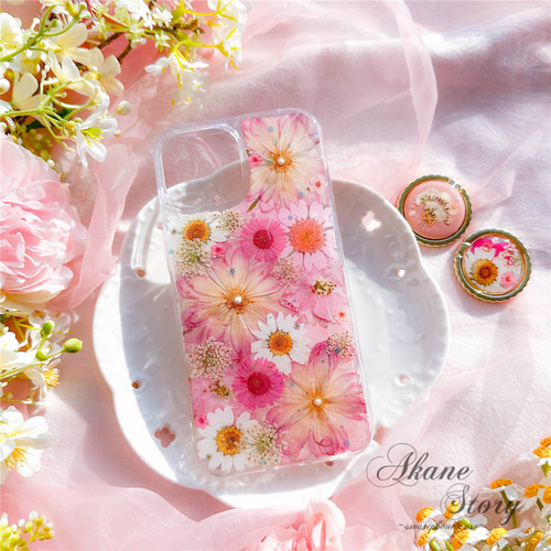 お花詰め合わせ押し花♪押し花 スマホケース 全機種対応 iPhone 17 15