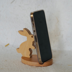 スマホ立て 天然木のうさぎスマホスタンド タブレットスタンド 15枚目の画像
