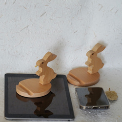 スマホ立て 天然木のうさぎスマホスタンド タブレットスタンド 8枚目の画像