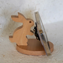 スマホ立て 天然木のうさぎスマホスタンド タブレットスタンド 2枚目の画像