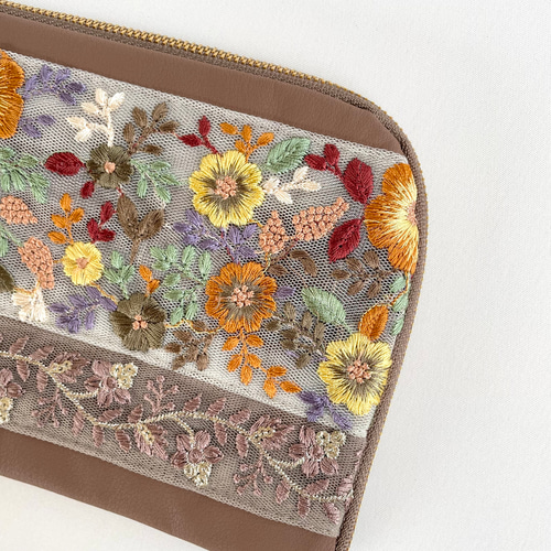インド刺繍 お薬手帳ケース 母子手帳ケース 通帳入れ ポーチ L字