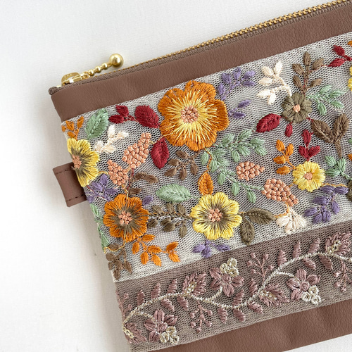 インド刺繍 お薬手帳ケース 母子手帳ケース 通帳入れ ポーチ L字