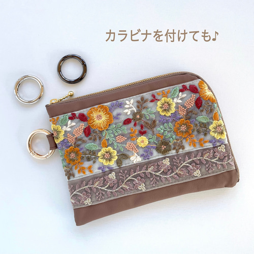 インド刺繍 お薬手帳ケース 母子手帳ケース 通帳入れ ポーチ L字