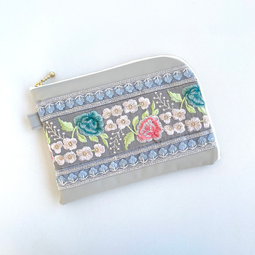 インド刺繍 お薬手帳ケース 母子手帳ケース 通帳入れ ポーチ L字