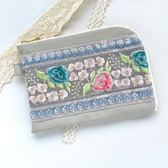 インド刺繍 お薬手帳ケース 母子手帳ケース 通帳入れ ポーチ L字