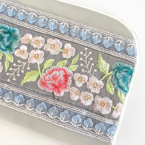 インド刺繍 お薬手帳ケース 母子手帳ケース 通帳入れ ポーチ L字
