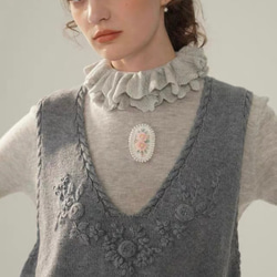 4色 フラワー刺繍 カシミヤウールベスト【春秋冬】赤・グレー・ベージュ 8枚目の画像