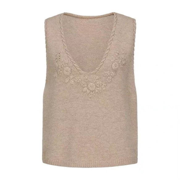 4色 フラワー刺繍 カシミヤウールベスト【春秋冬】赤・グレー・ベージュ 20枚目の画像