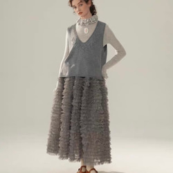 4色 フラワー刺繍 カシミヤウールベスト【春秋冬】赤・グレー・ベージュ 12枚目の画像