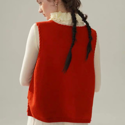 4色 フラワー刺繍 カシミヤウールベスト【春秋冬】赤・グレー・ベージュ 6枚目の画像