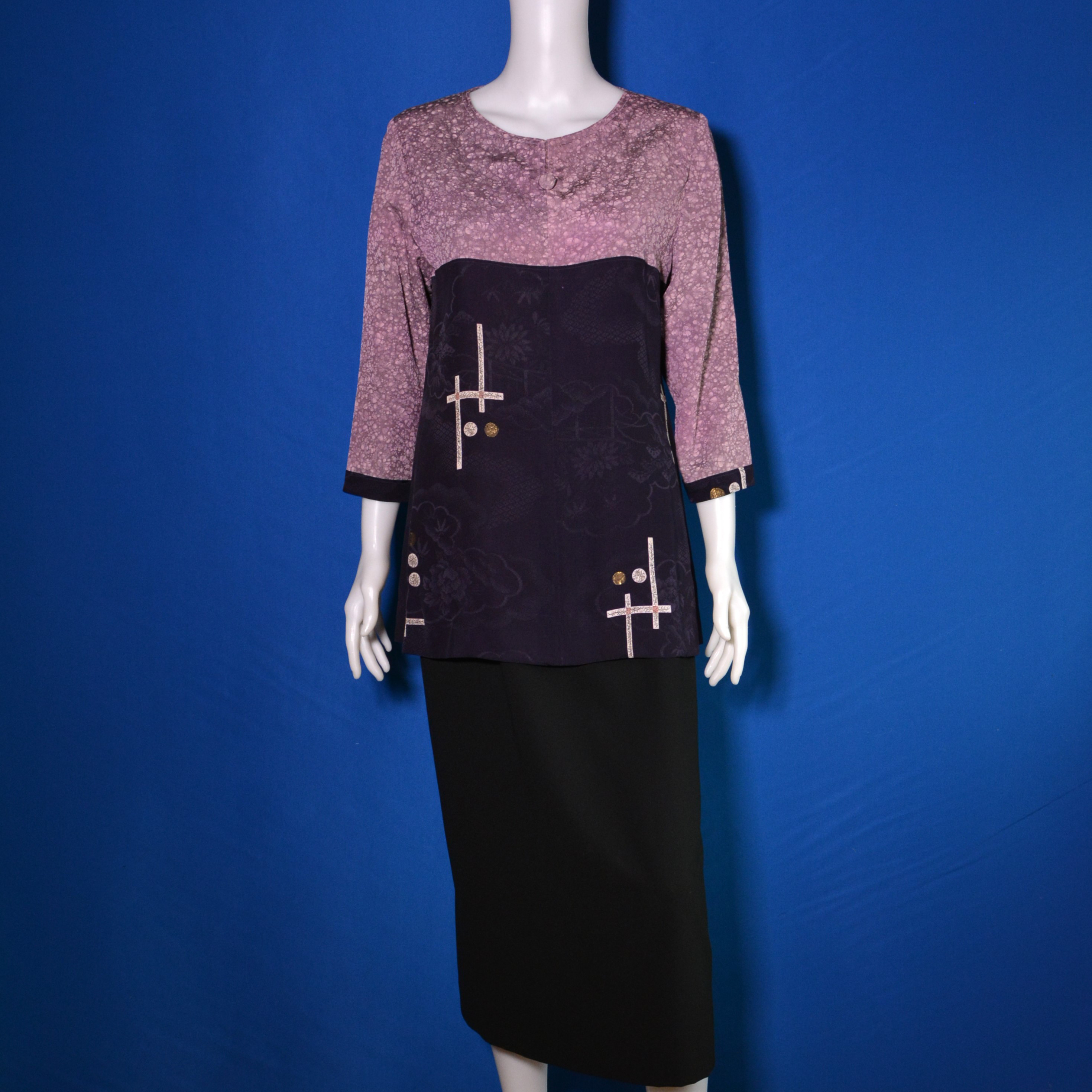 着物リメイク　チュニック＆ロングブラウス（絹着物地）七分袖