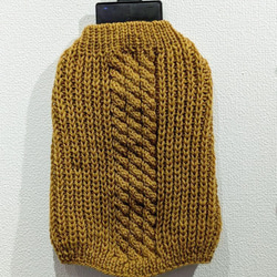 犬服♪細目の毛糸でざっくり！裾ラウンド型アラン模様の手編みセーター(小型犬M～LL) 4枚目の画像