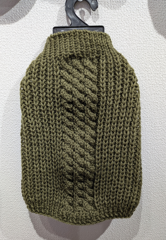 犬服♪細目の毛糸でざっくり！裾ラウンド型アラン模様の手編みセーター(小型犬M～LL) 3枚目の画像